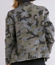Load image into Gallery viewer, Camo Print Button Down Frayed Hem Jacket